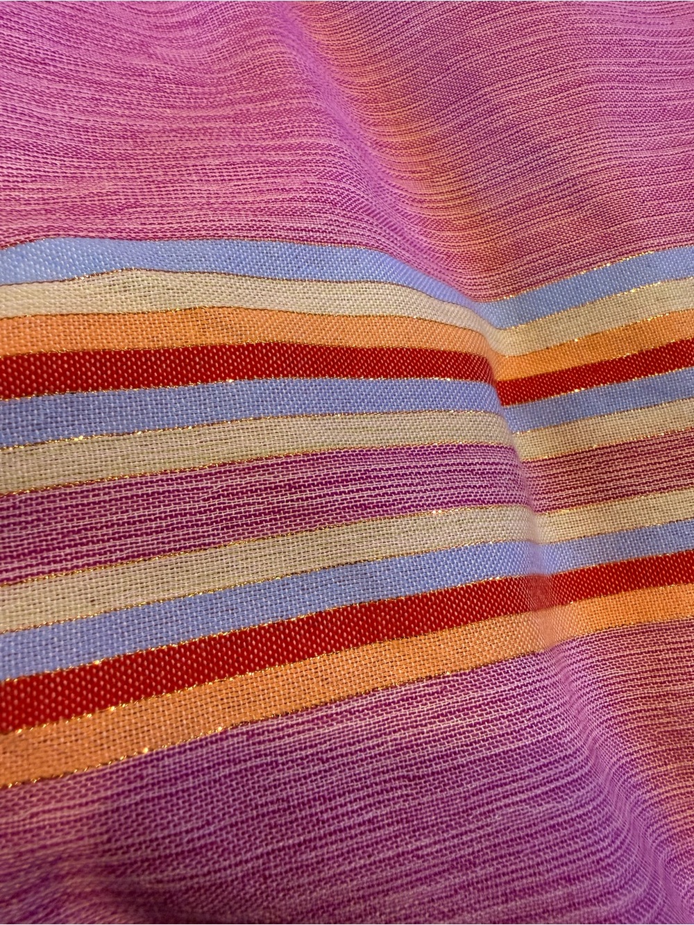 Peru Pink Woven Fringe Shawl Wrap Scarf Metallic Stripe 70”